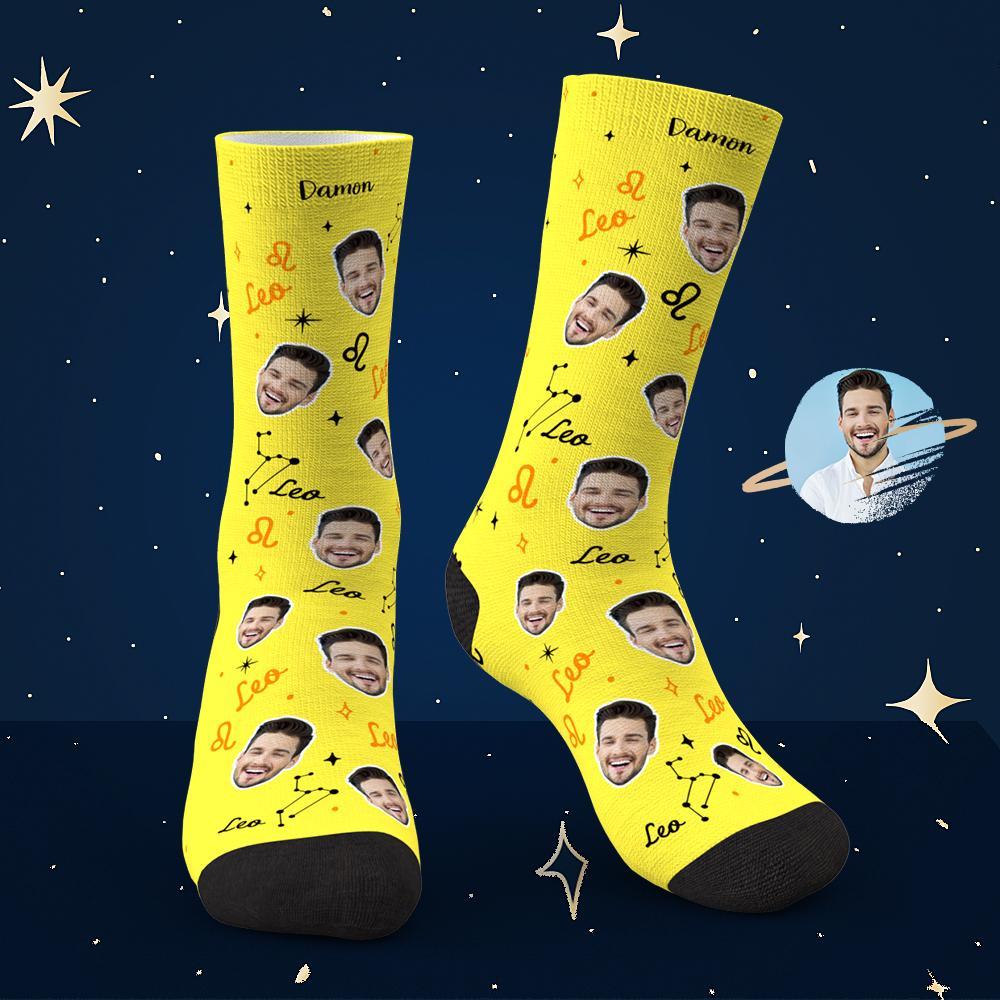 Calcetines De La Suerte De Leo Personalizados Calcetines De La Suerte De La Constelación Exclusivos De La Cara Personalizada - MyFaceSocksES