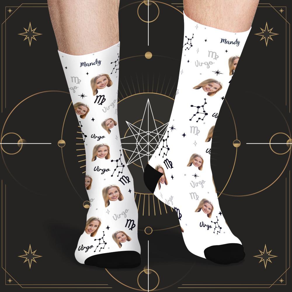 Calcetines De La Suerte De Virgo Personalizados Calcetines De La Suerte De La Constelación Exclusivos De La Cara Personalizada - MyFaceSocksES