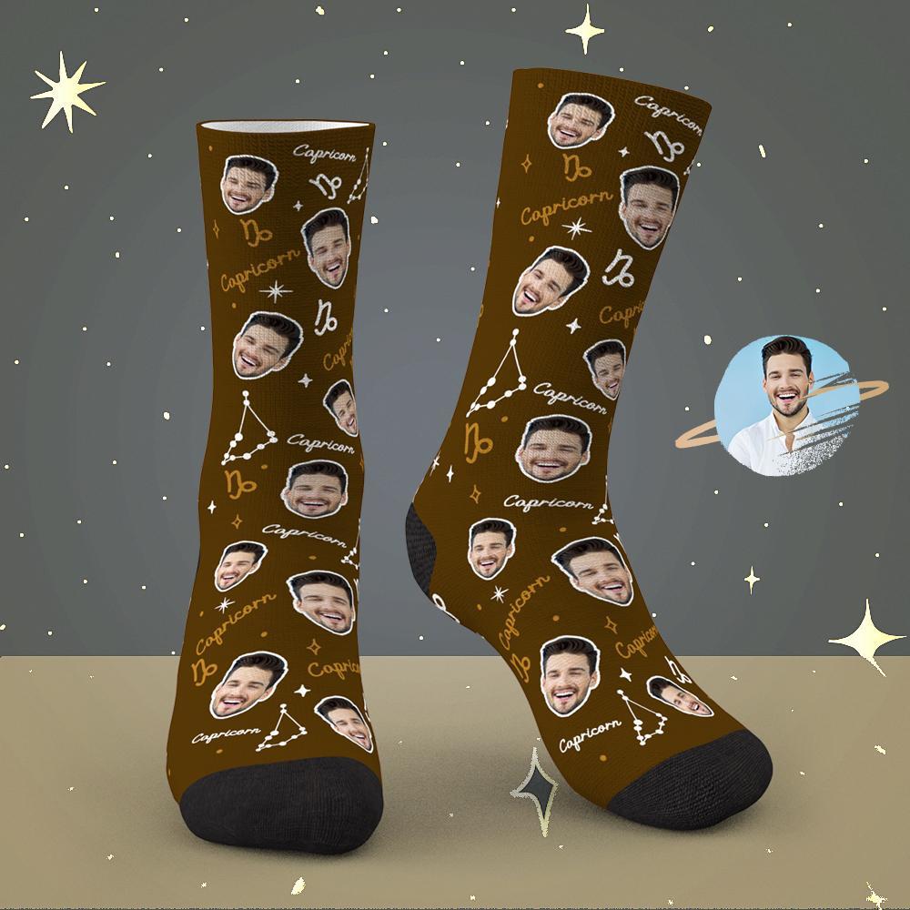 Calcetines De La Suerte De Capricornio Personalizados Calcetines De La Suerte De La Constelación Exclusivos De La Cara Personalizada - MyFaceSocksES