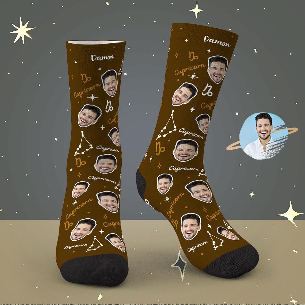 Calcetines De La Suerte De Capricornio Personalizados Calcetines De La Suerte De La Constelación Exclusivos De La Cara Personalizada - MyFaceSocksES