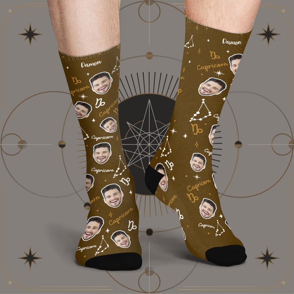 Calcetines De La Suerte De Capricornio Personalizados Calcetines De La Suerte De La Constelación Exclusivos De La Cara Personalizada - MyFaceSocksES