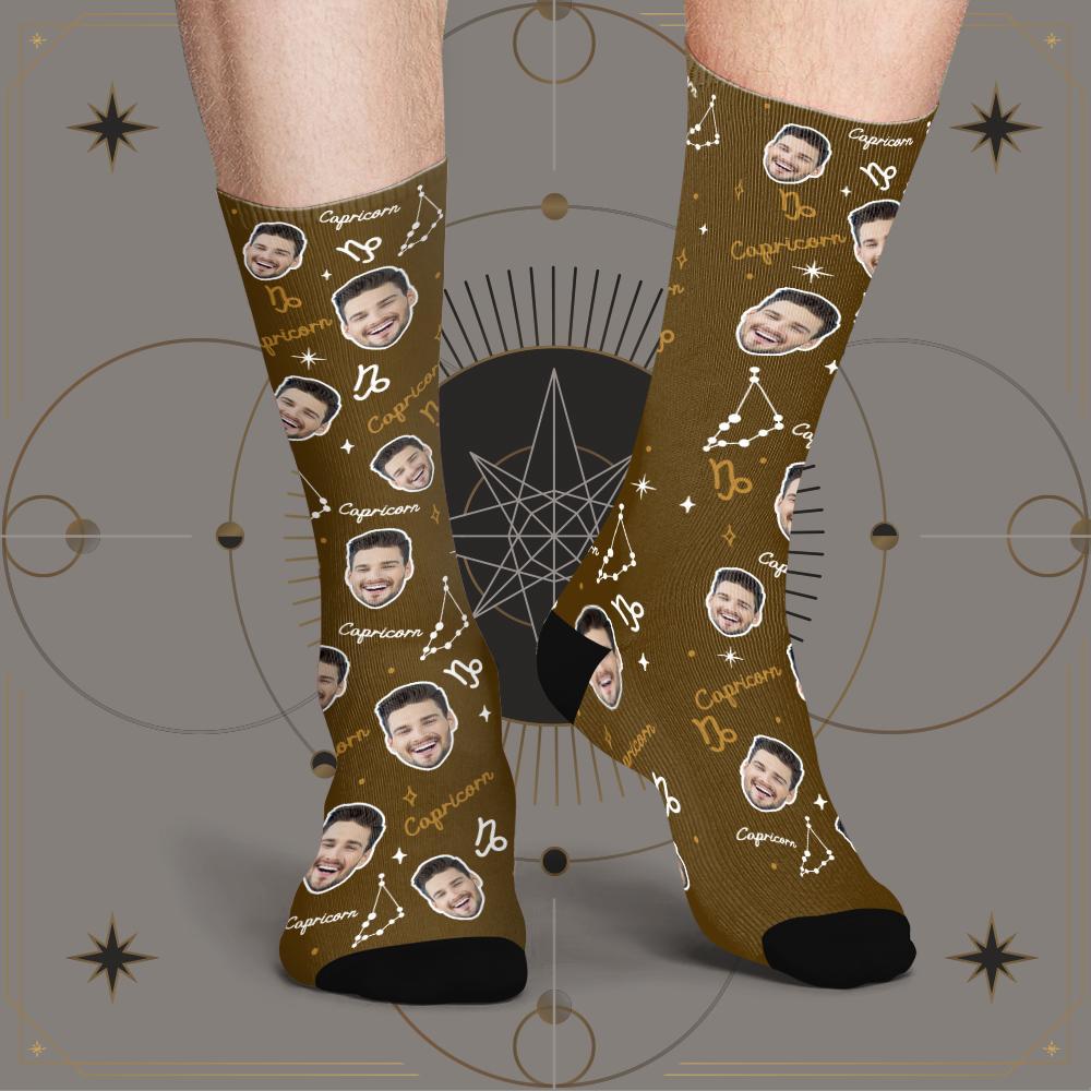 Calcetines De La Suerte De Capricornio Personalizados Calcetines De La Suerte De La Constelación Exclusivos De La Cara Personalizada - MyFaceSocksES