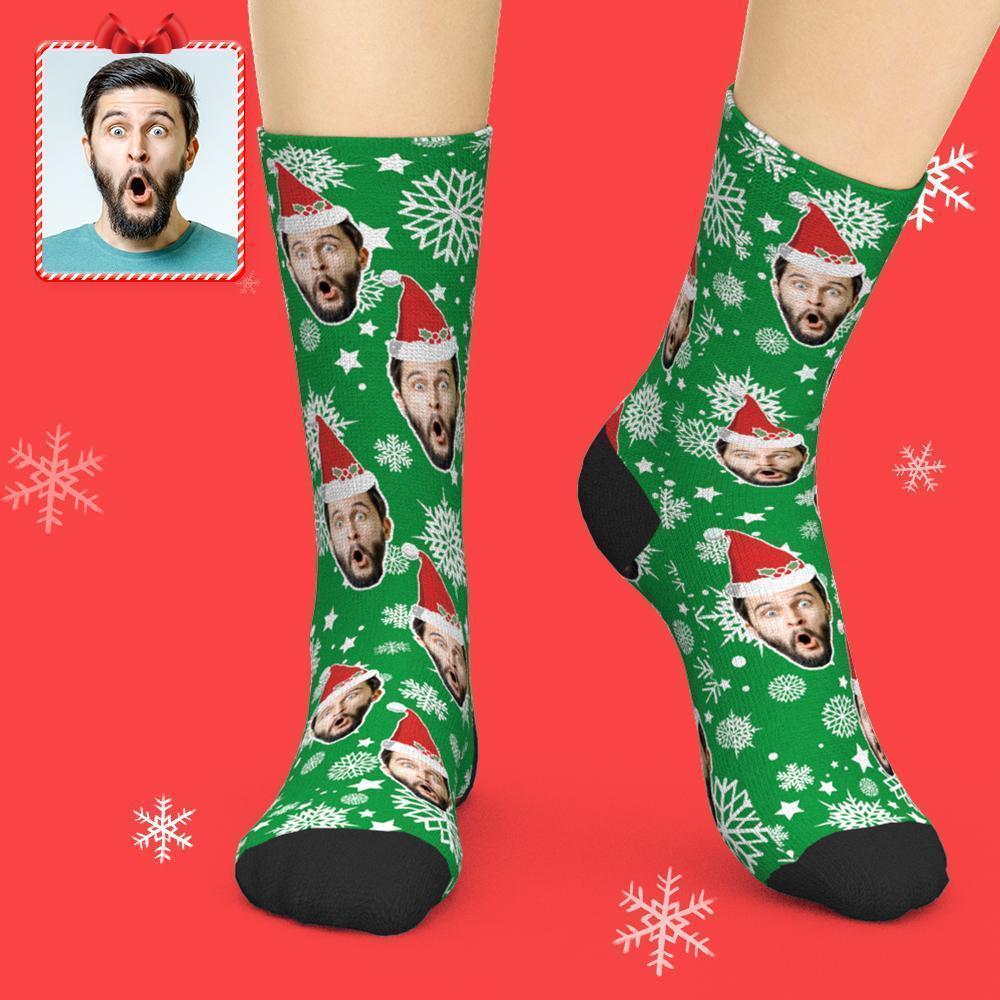 Custom Face Socks Add Pictures Christmas Socks - Santa Hat