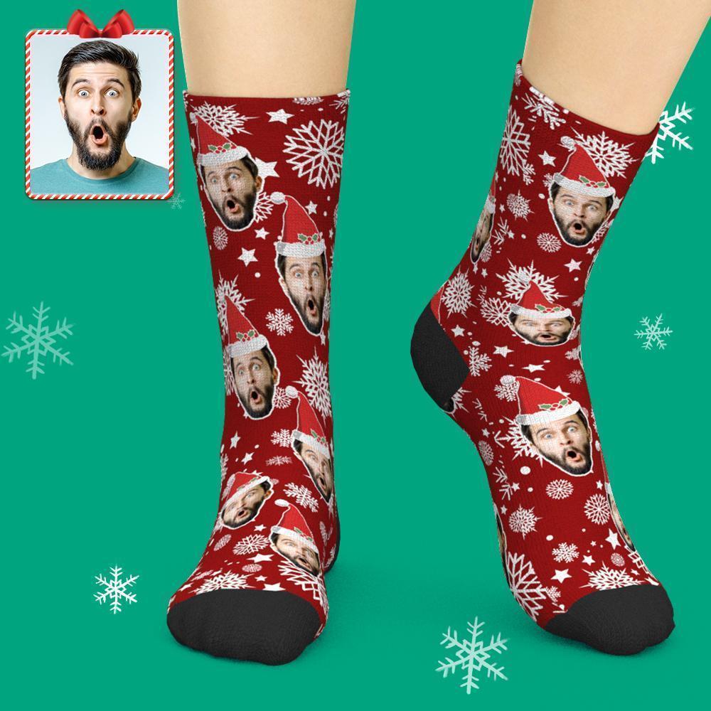 Custom Face Socks Add Pictures Christmas Socks - Santa Hat