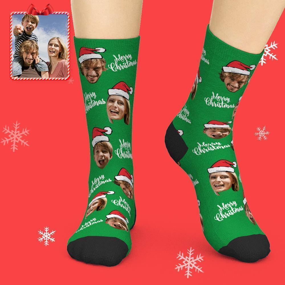 Custom Face Socks Add Pictures Christmas Socks - Merry Christmas