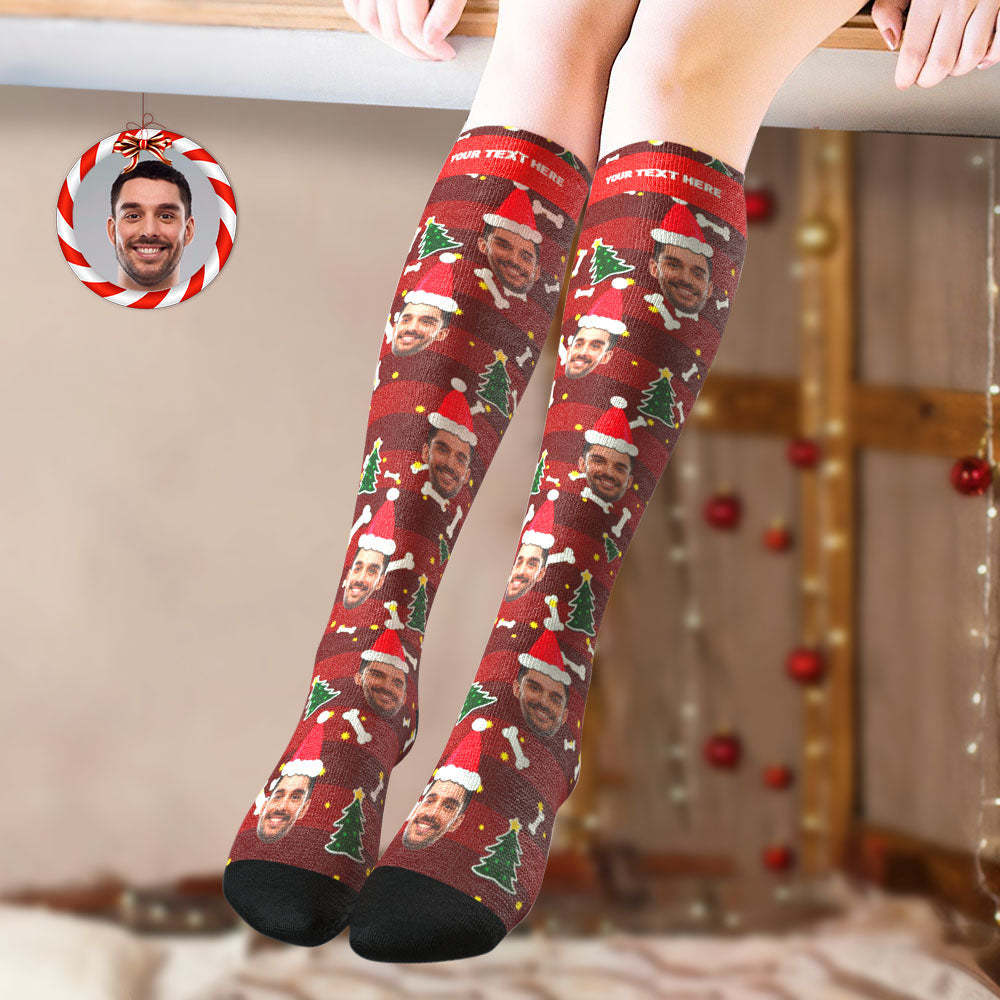 Calcetines Hasta La Rodilla Personalizados Cara Personalizada Calcetines De Navidad Árbol De Navidad - MyFaceSocksES