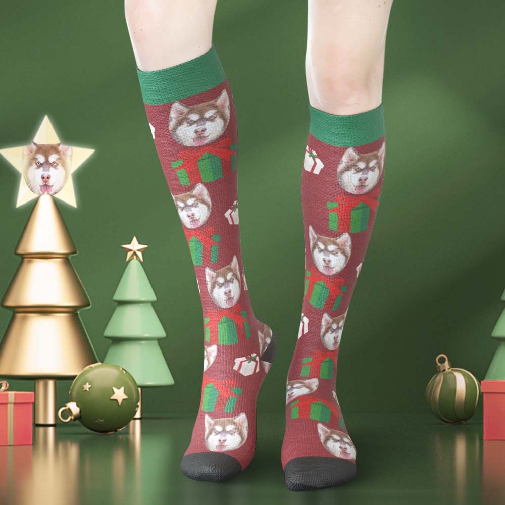 Calcetines Hasta La Rodilla Con Cara Personalizada Calcetines Personalizados Con Foto De Mascota Regalos De Navidad - MyFaceSocksES