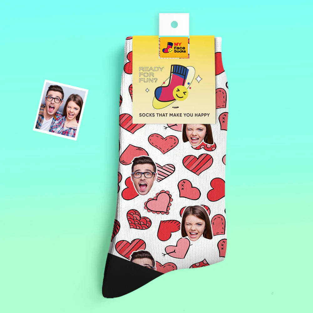 Calcetines De Cara Personalizados Regalo Del Día De San Valentín Agregar Imágenes Y Nombrar Varios Corazones - MyFaceSocksES