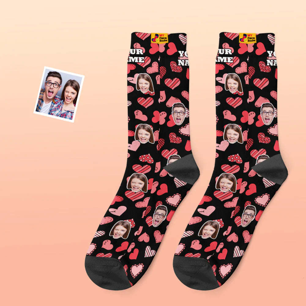 Calcetines De Cara Personalizados Regalo Del Día De San Valentín Agregar Imágenes Y Nombrar Varios Corazones - MyFaceSocksES