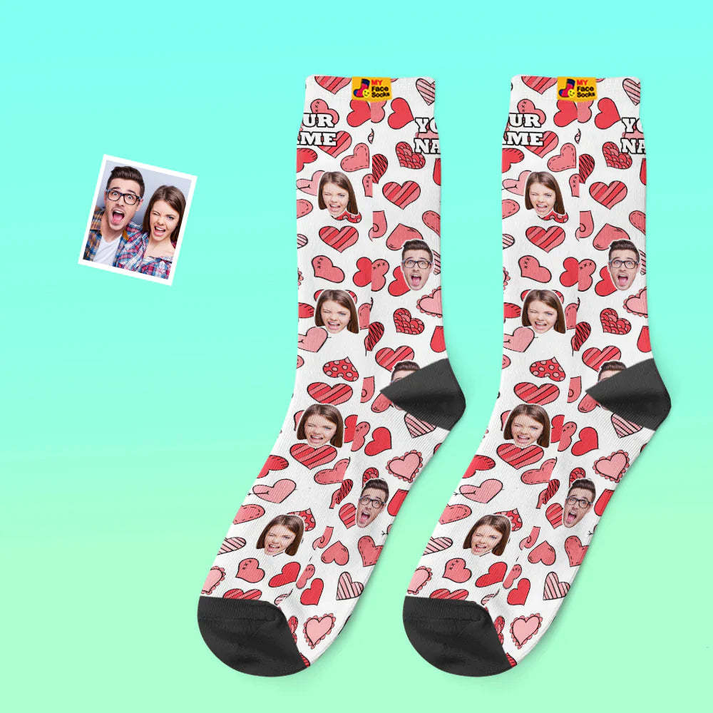 Calcetines De Cara Personalizados Regalo Del Día De San Valentín Agregar Imágenes Y Nombrar Varios Corazones - MyFaceSocksES