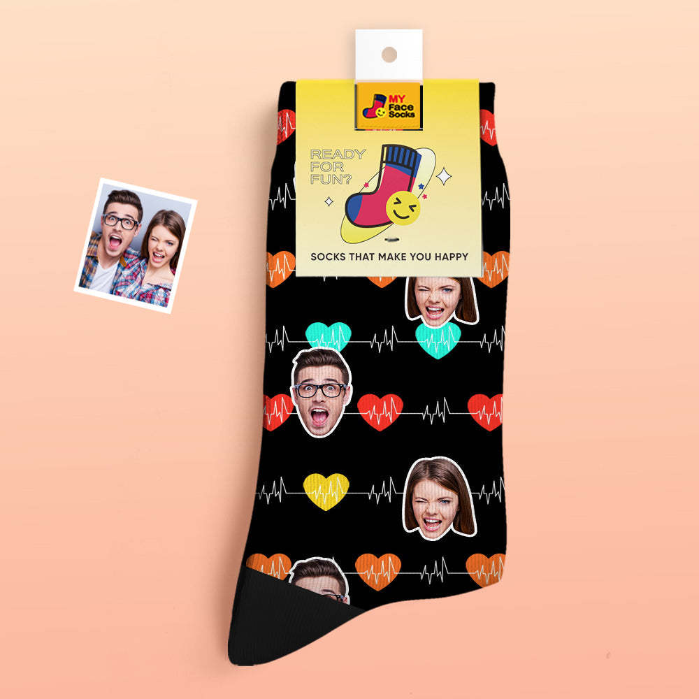 Calcetines Faciales Personalizados Regalos De San Valentín Agregar Imágenes Y Nombre Calcetines Faciales Con Monitor Cardíaco - MyFaceSocksES