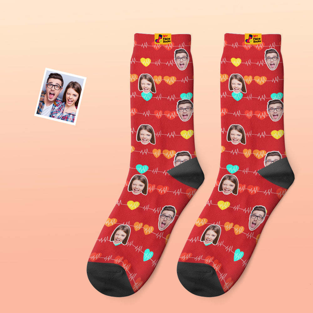 Calcetines Faciales Personalizados Regalos De San Valentín Agregar Imágenes Y Nombre Calcetines Faciales Con Monitor Cardíaco - MyFaceSocksES