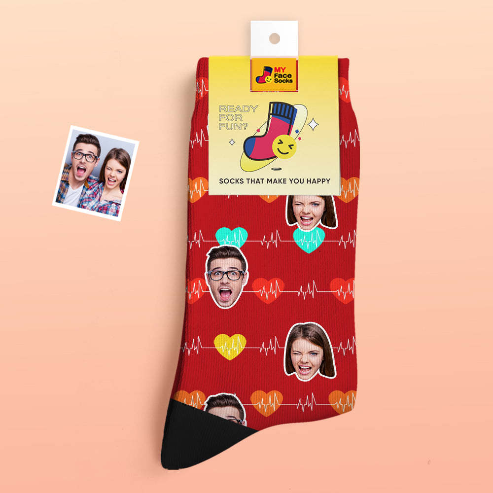Calcetines Faciales Personalizados Regalos De San Valentín Agregar Imágenes Y Nombre Calcetines Faciales Con Monitor Cardíaco - MyFaceSocksES