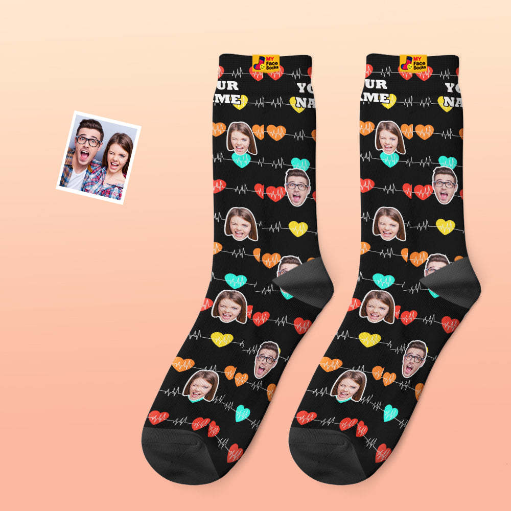 Calcetines Faciales Personalizados Regalos De San Valentín Agregar Imágenes Y Nombre Calcetines Faciales Con Monitor Cardíaco - MyFaceSocksES