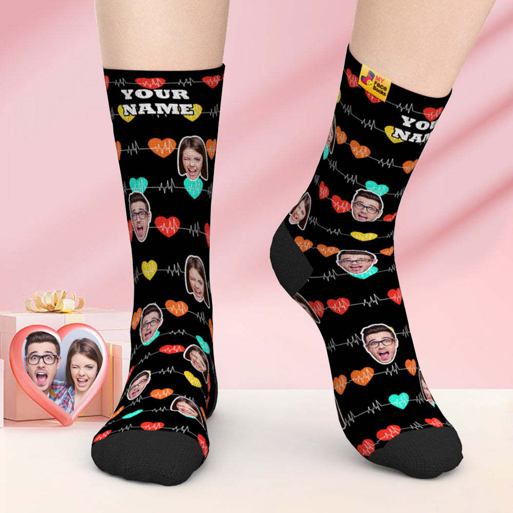 Calcetines Faciales Personalizados Regalos De San Valentín Agregar Imágenes Y Nombre Calcetines Faciales Con Monitor Cardíaco - MyFaceSocksES