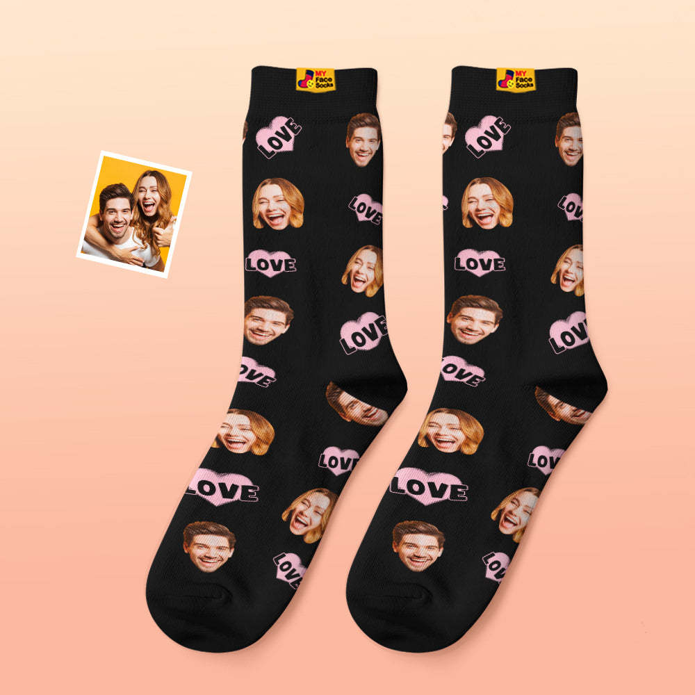 Calcetines De Cara Personalizados Regalo Del Día De San Valentín Agregar Imágenes Y Nombre Love Is Love Face Calcetines - MyFaceSocksES