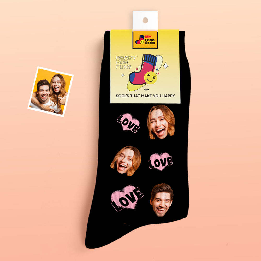 Calcetines De Cara Personalizados Regalo Del Día De San Valentín Agregar Imágenes Y Nombre Love Is Love Face Calcetines - MyFaceSocksES