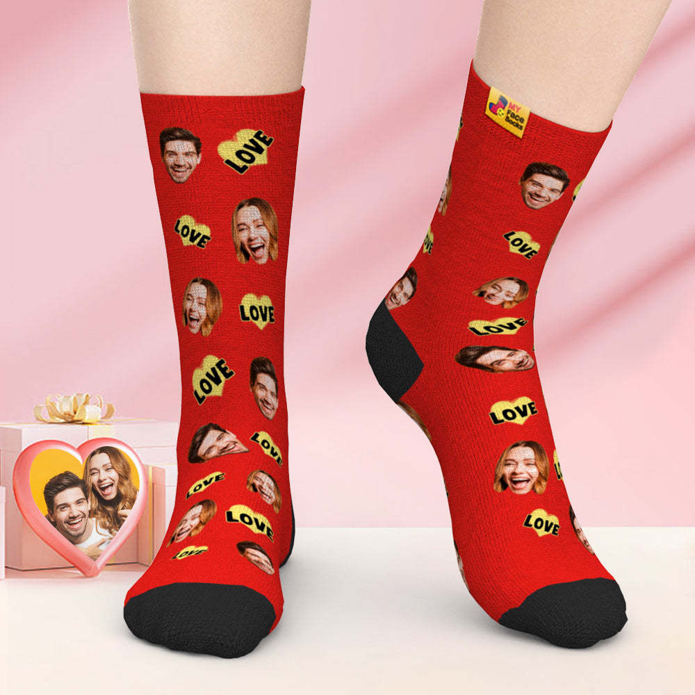 Calcetines De Cara Personalizados Regalo Del Día De San Valentín Agregar Imágenes Y Nombre Love Is Love Face Calcetines - MyFaceSocksES