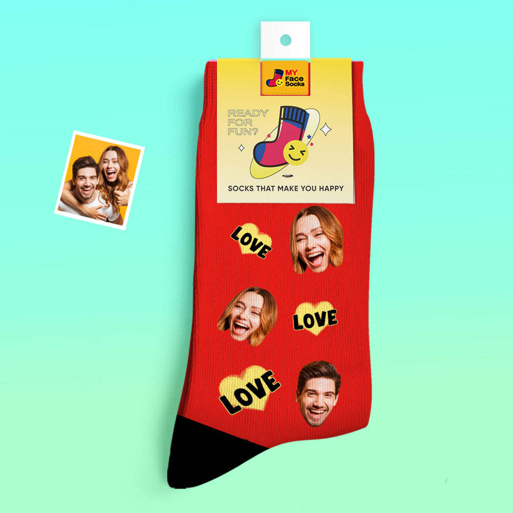 Calcetines De Cara Personalizados Regalo Del Día De San Valentín Agregar Imágenes Y Nombre Love Is Love Face Calcetines - MyFaceSocksES