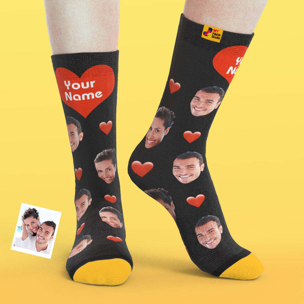 Calcetines De Vista Previa 3d Personalizados Calcetines My Face Agregar Imágenes Y Nombre - Corazón - MyFaceSocksES