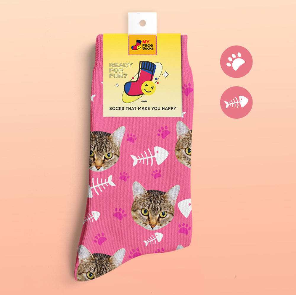 Calcetines De Vista Previa 3d Personalizados Calcetines My Face Agregar Imágenes Y Nombre - Gato - MyFaceSocksES