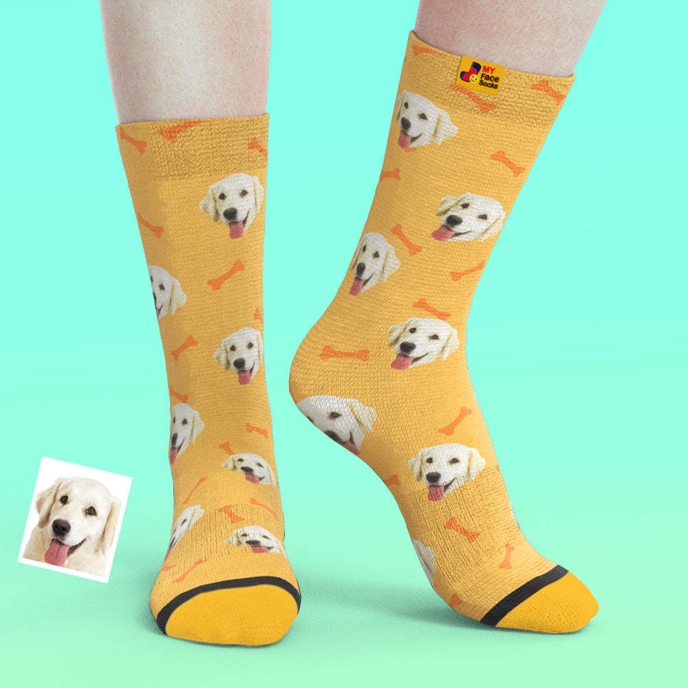 Calcetines De Vista Previa 3d Personalizados Calcetines My Face Agregar Imágenes Y Nombre - Huesos De Perro - MyFaceSocksES