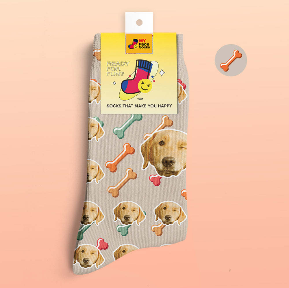 Calcetines De Vista Previa 3d Personalizados Calcetines My Face Agregar Imágenes Y Nombre - Dog Face On Socks - MyFaceSocksES