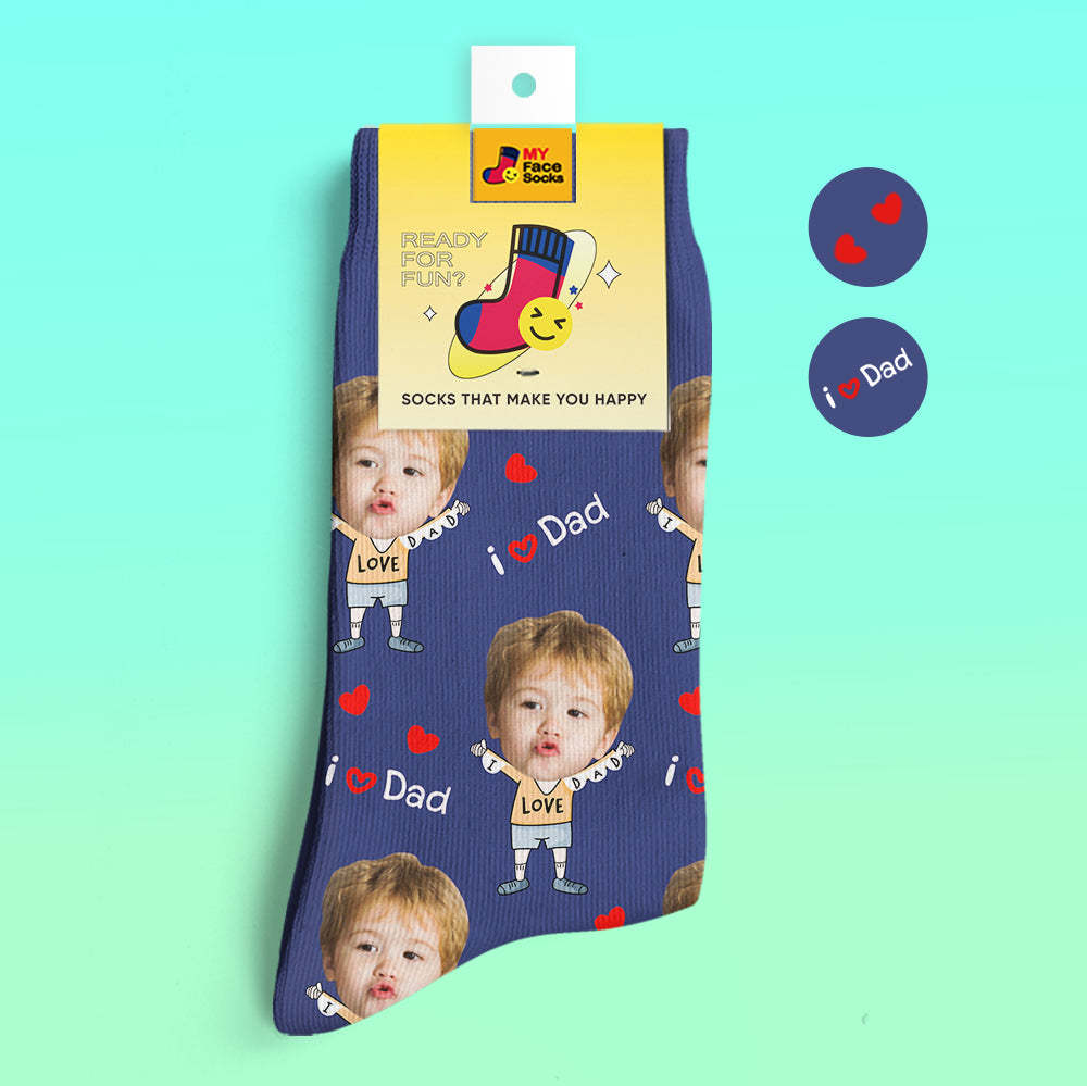 Calcetines De Cara Personalizados Foto Calcetines Impresos Digitales En 3d Añadir Nombre I Love Dad - MyFaceSocksES