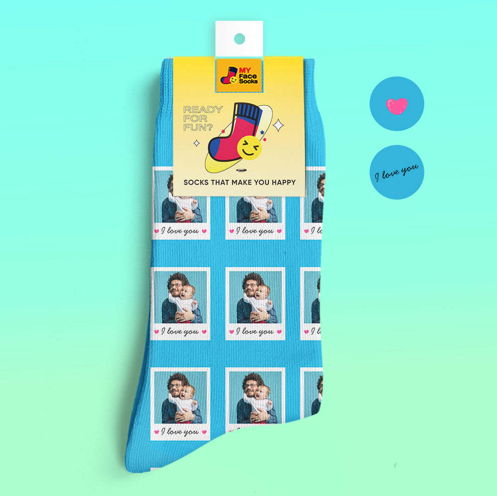 Calcetines Impresos Digitalmente En 3d Personalizados Agregar Imágenes Y Nombrar Calcetines Polaroid I Love You - MyFaceSocksES