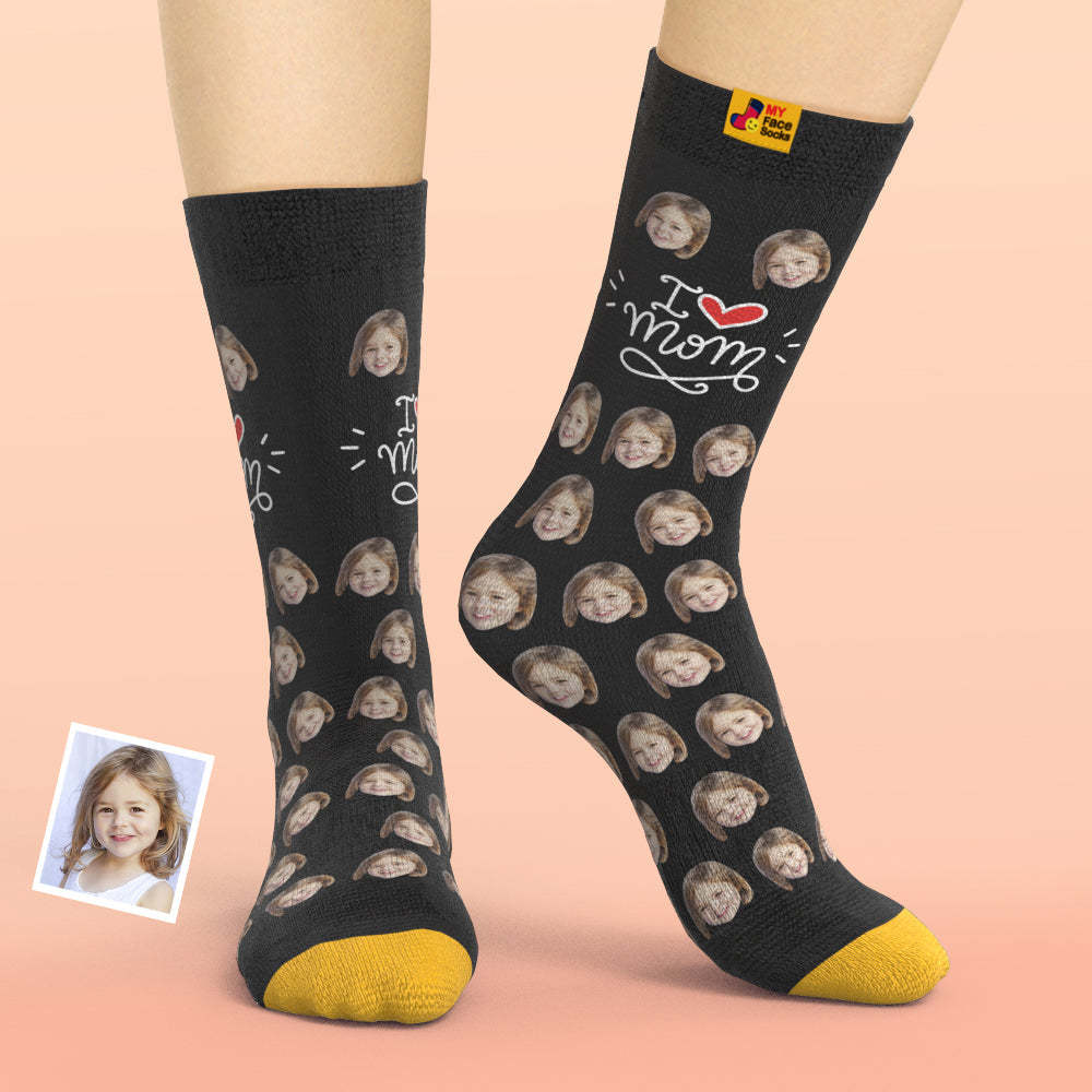 Calcetines Impresos Digitales 3d Personalizados Regalos Para Madre I Love Mom - MyFaceSocksES