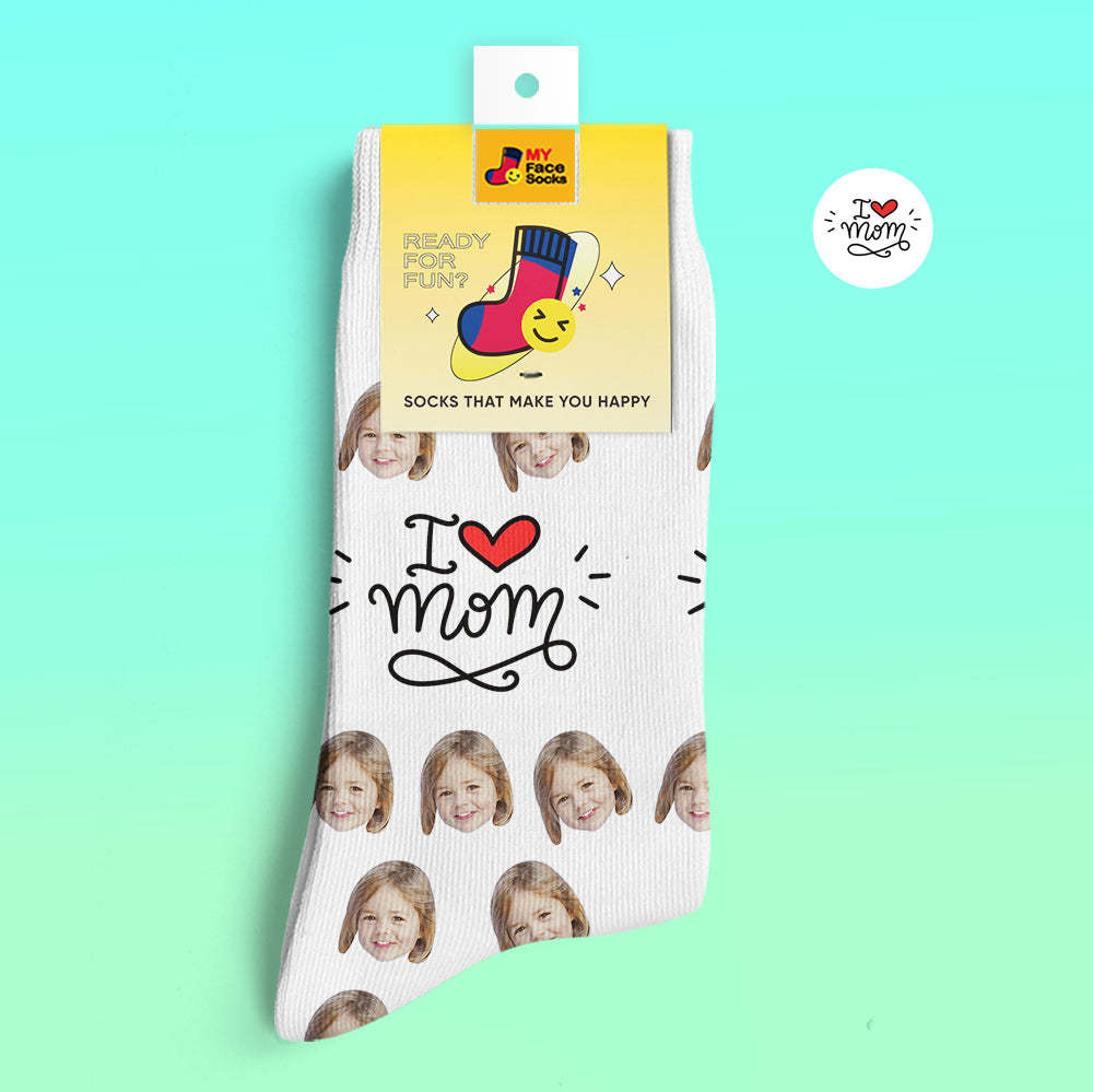 Calcetines Impresos Digitales 3d Personalizados Regalos Para Madre I Love Mom - MyFaceSocksES
