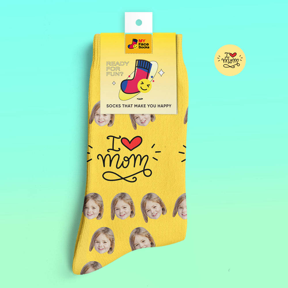 Calcetines Impresos Digitales 3d Personalizados Regalos Para Madre I Love Mom - MyFaceSocksES