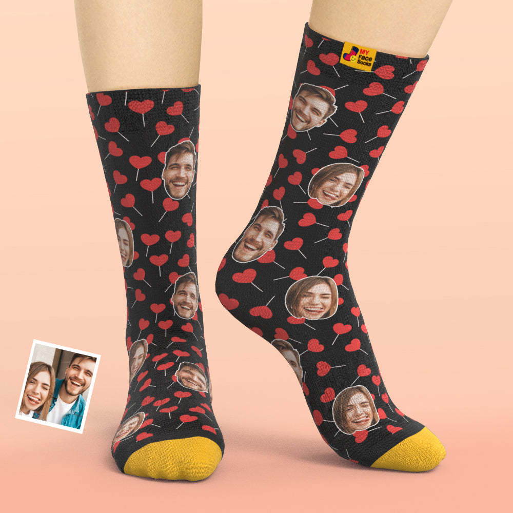 Calcetines Impresos Digitalmente En 3d Personalizados My Face Socks Agregue Imágenes Y Nombre - Heart Lollipops - MyFaceSocksES