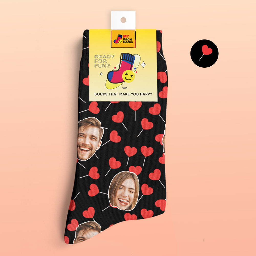 Calcetines Impresos Digitalmente En 3d Personalizados My Face Socks Agregue Imágenes Y Nombre - Heart Lollipops - MyFaceSocksES