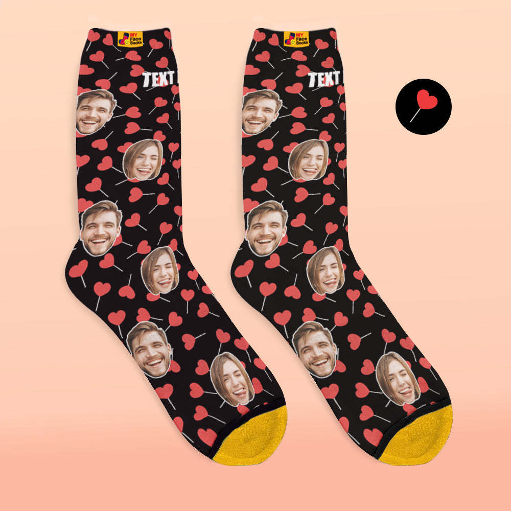 Calcetines Impresos Digitalmente En 3d Personalizados My Face Socks Agregue Imágenes Y Nombre - Heart Lollipops - MyFaceSocksES