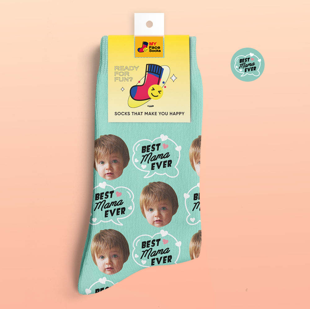 Calcetines Impresos Digitalmente En 3d Personalizados My Face Socks Agregue Imágenes Y Nombre - Best Mom Ever - MyFaceSocksES