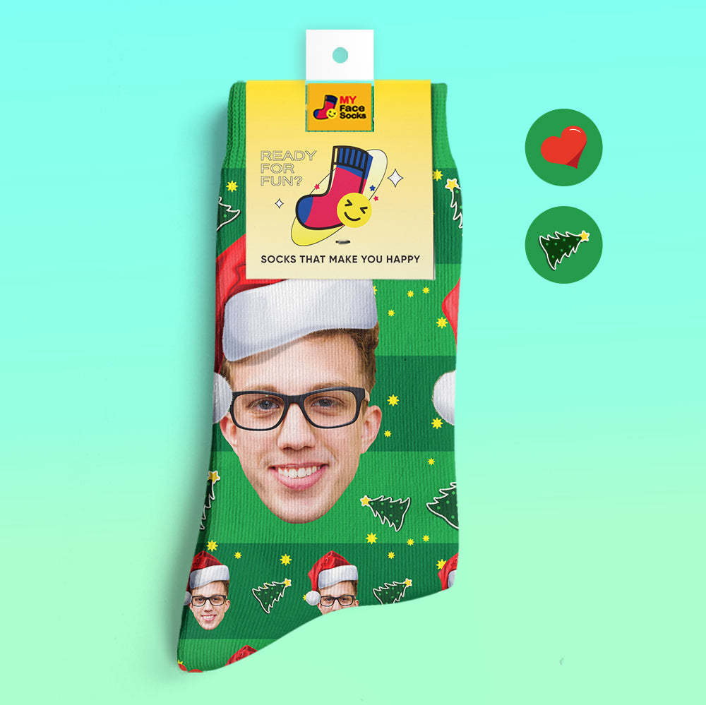 Calcetines Impresos Digitalmente En 3d Personalizados My Face Socks Agregue Imágenes Y Nombre - Gorro De Navidad - MyFaceSocksES