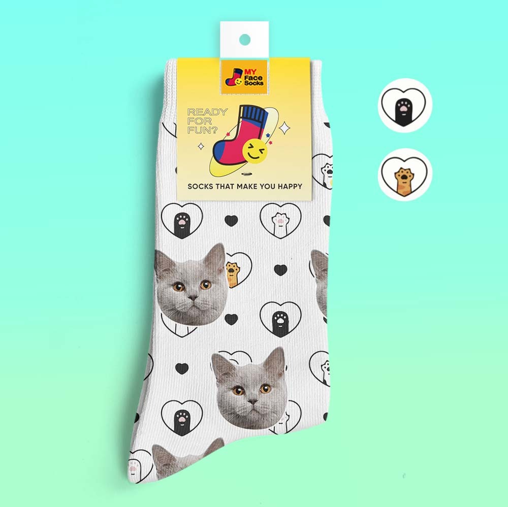Calcetines Impresos Digitalmente En 3d Personalizados My Face Socks Agregar Imágenes Y Nombre - Regalos Para Amantes De Los Gatos - MyFaceSocksES