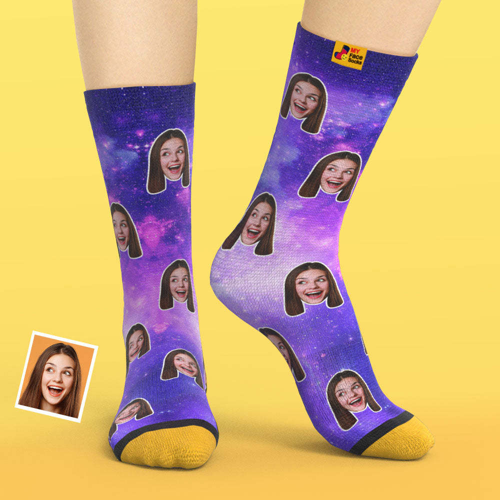 Calcetines Impresos Digitalmente En 3d Personalizados My Face Socks Agregue Imágenes Y Nombre - Galaxy - MyFaceSocksES