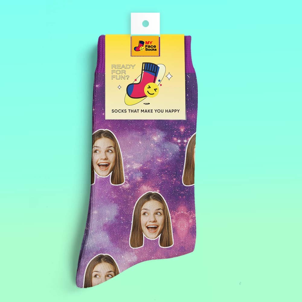 Calcetines Impresos Digitalmente En 3d Personalizados My Face Socks Agregue Imágenes Y Nombre - Galaxy - MyFaceSocksES