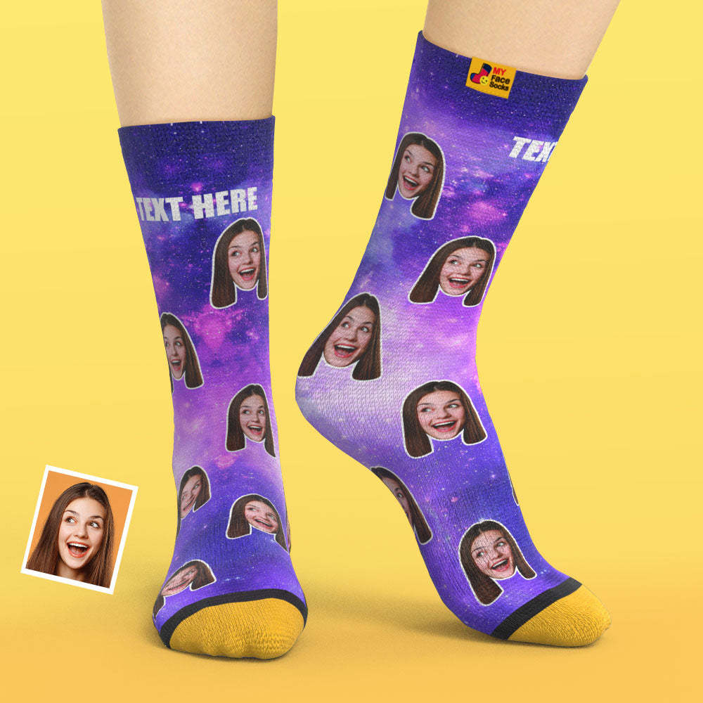 Calcetines Impresos Digitalmente En 3d Personalizados My Face Socks Agregue Imágenes Y Nombre - Galaxy - MyFaceSocksES