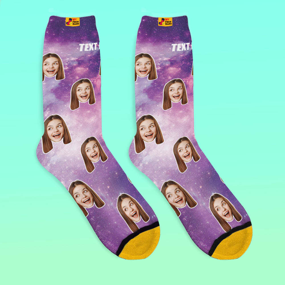 Calcetines Impresos Digitalmente En 3d Personalizados My Face Socks Agregue Imágenes Y Nombre - Galaxy - MyFaceSocksES