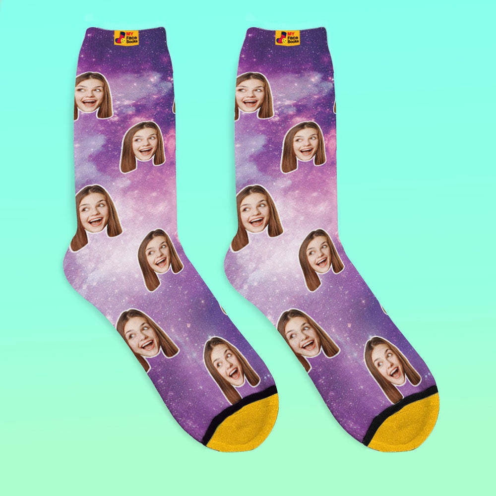 Calcetines Impresos Digitalmente En 3d Personalizados My Face Socks Agregue Imágenes Y Nombre - Galaxy - MyFaceSocksES