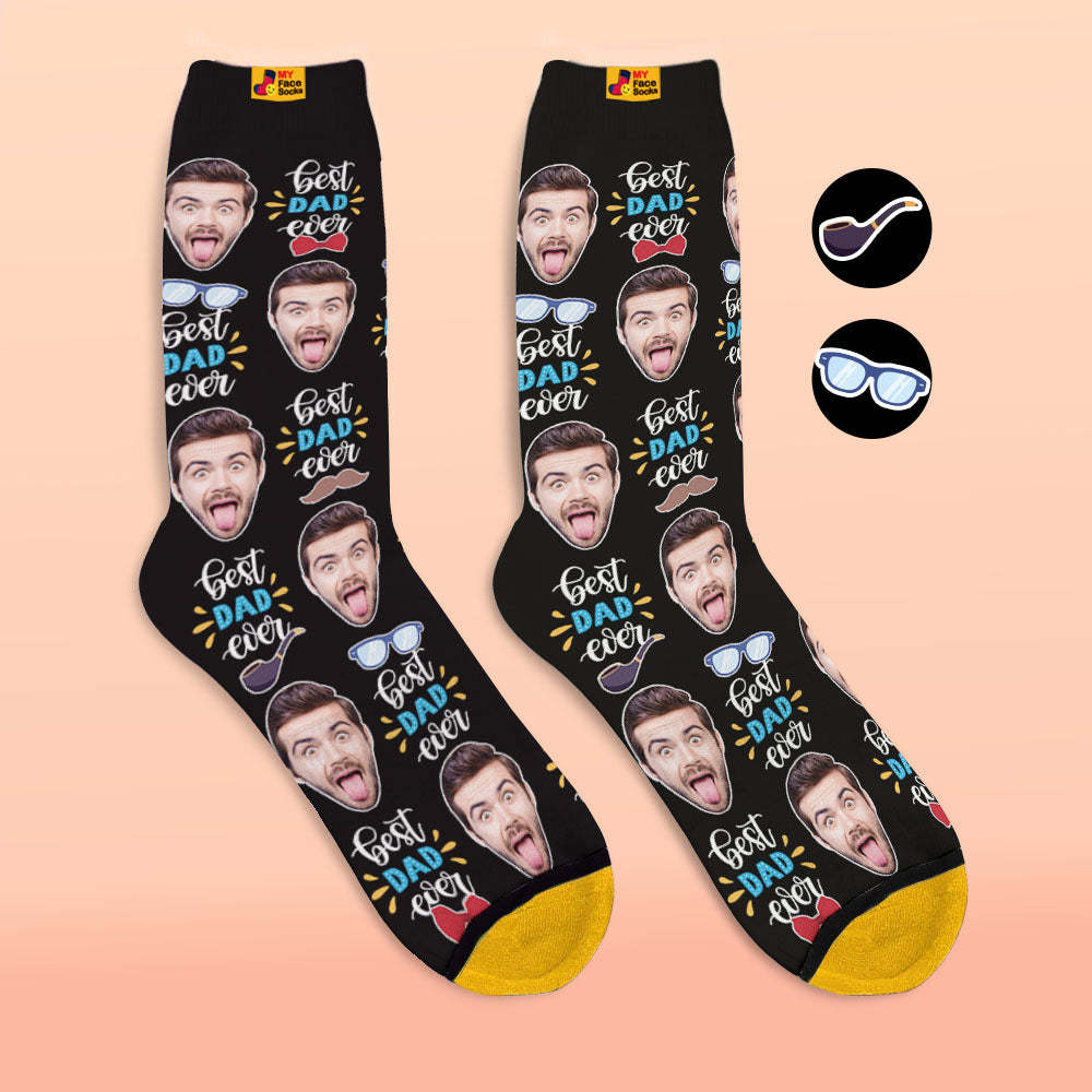 Calcetines Impresos Digitales Personalizados En 3d El Mejor Papá De Todos Los Tiempos Con Pajarita Y Elementos Para Los Ojos - MyFaceSocksES