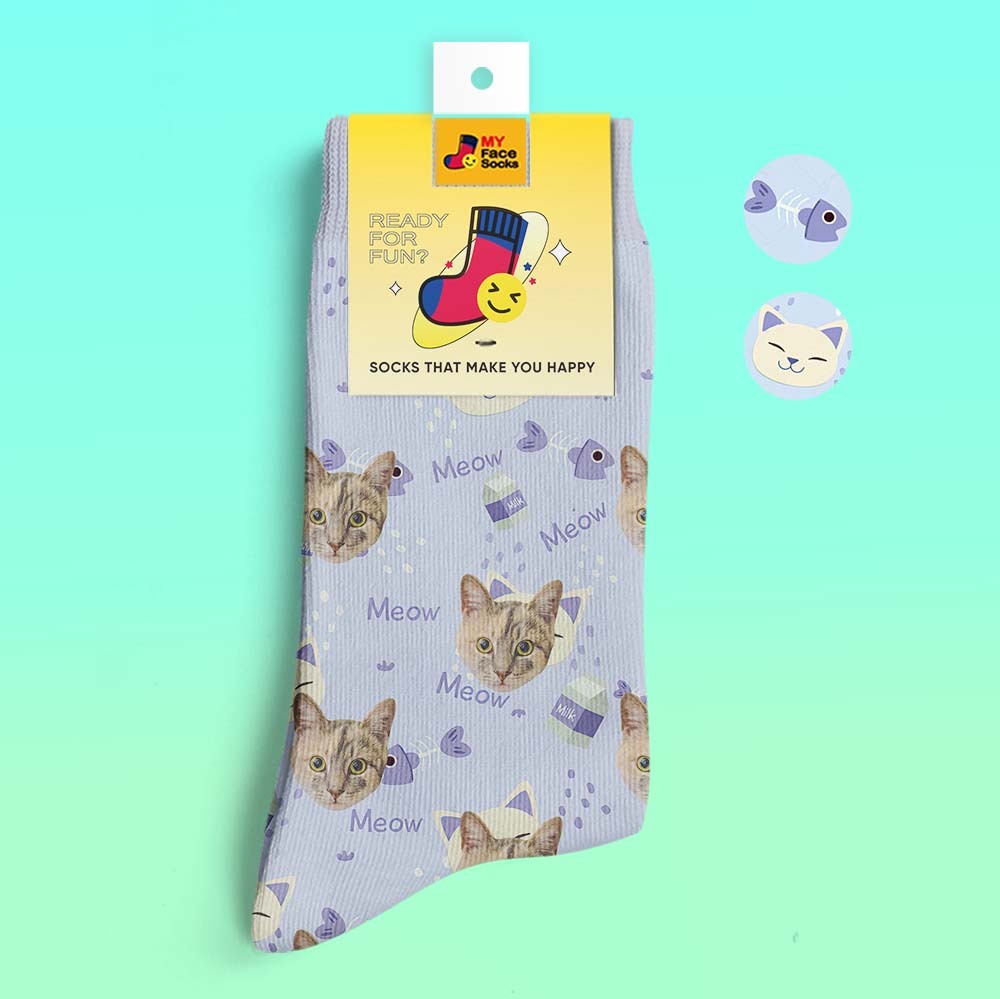 Calcetines Impresos Digitalmente En 3d Personalizados My Face Socks Agregar Imágenes Y Nombre - Calcetines Para Gatos Domésticos - MyFaceSocksES