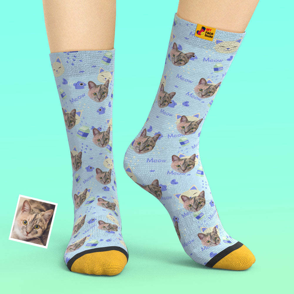 Calcetines Impresos Digitalmente En 3d Personalizados My Face Socks Agregar Imágenes Y Nombre - Calcetines Para Gatos Domésticos - MyFaceSocksES