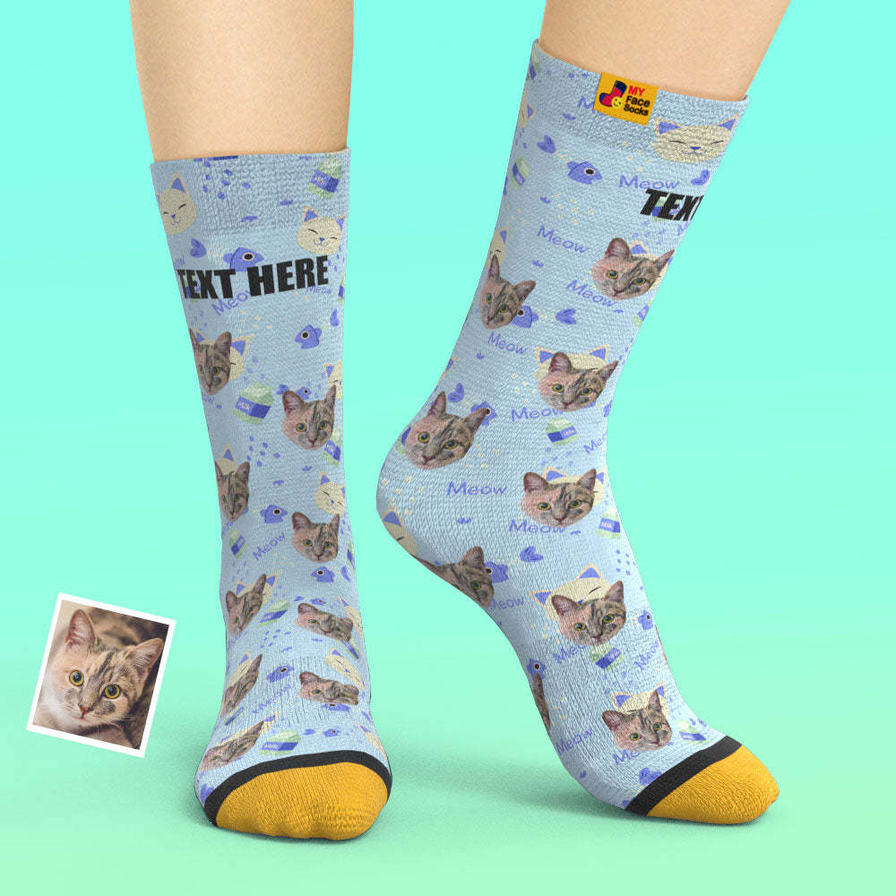 Calcetines Impresos Digitalmente En 3d Personalizados My Face Socks Agregar Imágenes Y Nombre - Calcetines Para Gatos Domésticos - MyFaceSocksES