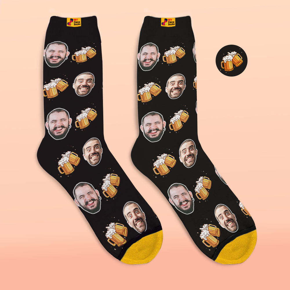 Calcetines Impresos Digitales Personalizados En 3d Regalos Para El Día Del Padre Cerveza Cheers - MyFaceSocksES