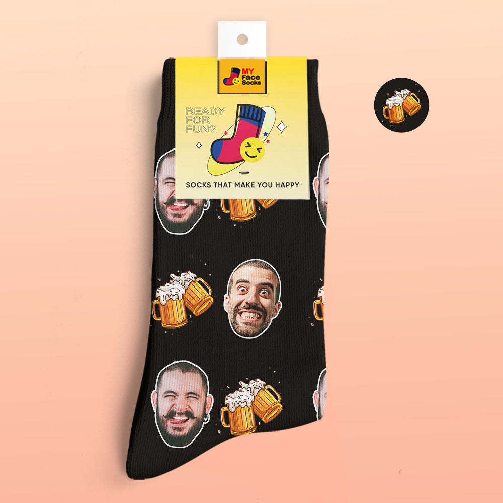 Calcetines Impresos Digitales Personalizados En 3d Regalos Para El Día Del Padre Cerveza Cheers - MyFaceSocksES