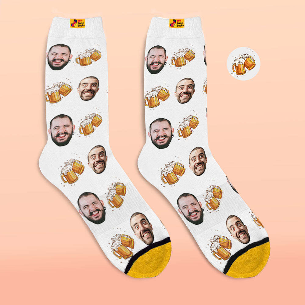 Calcetines Impresos Digitales Personalizados En 3d Regalos Para El Día Del Padre Cerveza Cheers - MyFaceSocksES